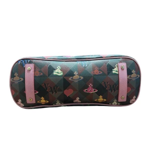 VIVIENNE WESTWOOD Hand Tote Bag PVC Brown pink Multicolor Orb from Japan - Picture 3 of 14